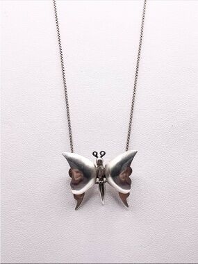 MCM signed Sterling Silver 3D Butterfly Pendant Necklace